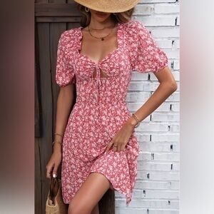 Floral print tie front short sleeve dress